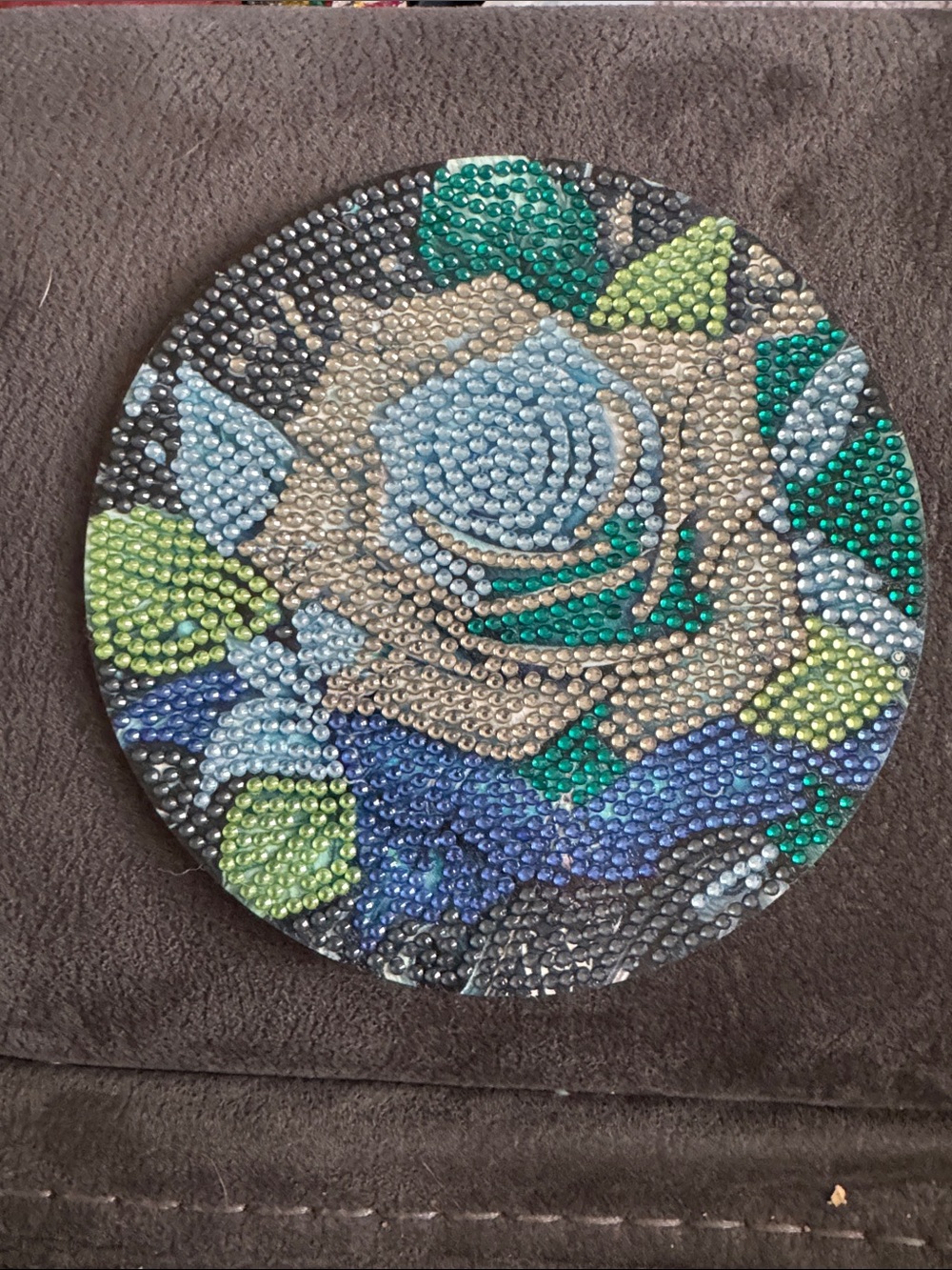 Handmade Beaded Floral Trivet or Coaster Art - Blue, Green, Beige